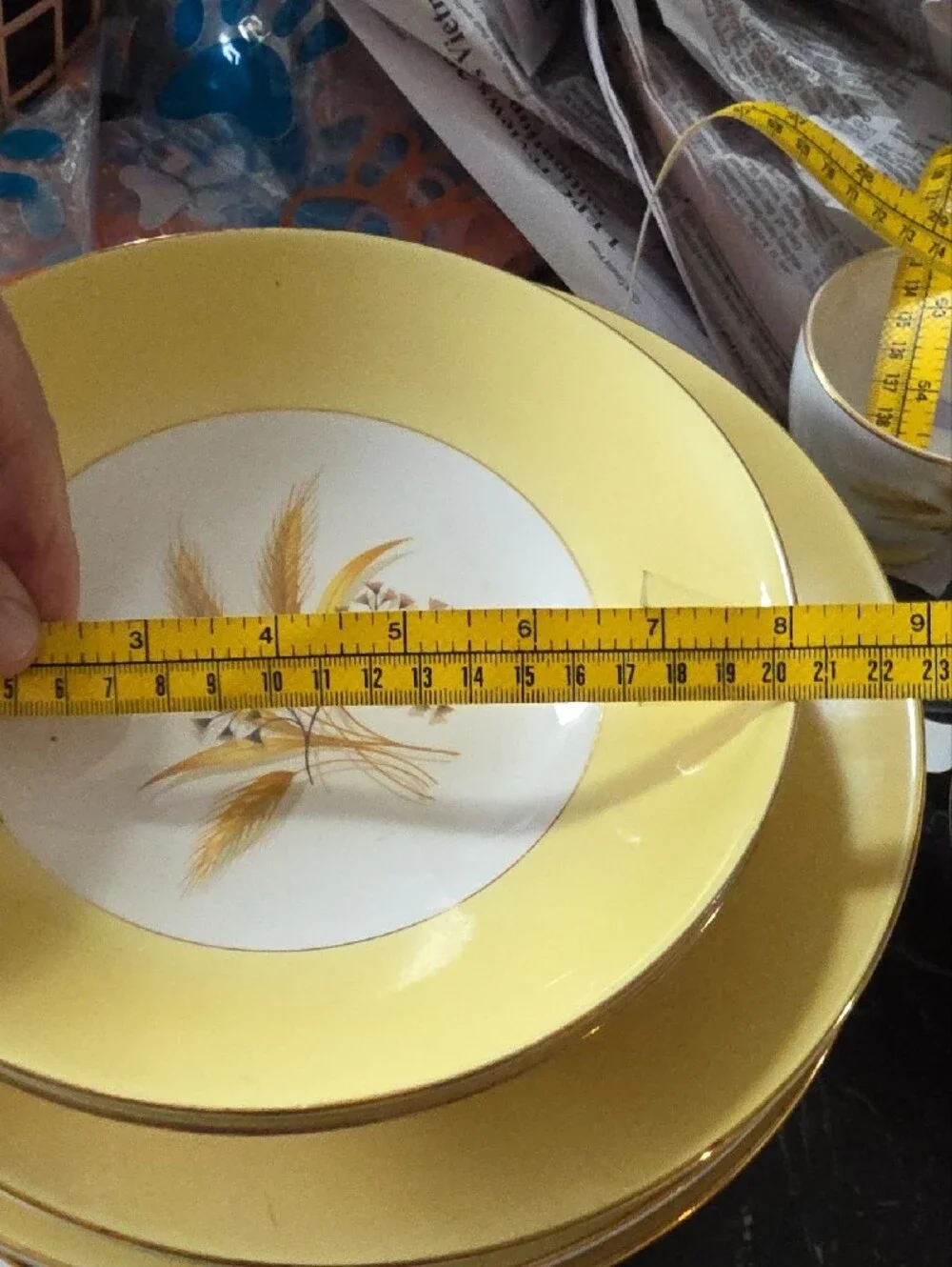 Yellow and White Floral Dinnerware with Gold Trim Accents
